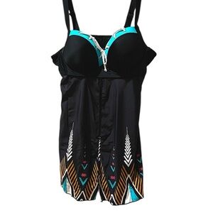 Rotia black and turquoise long tankini top